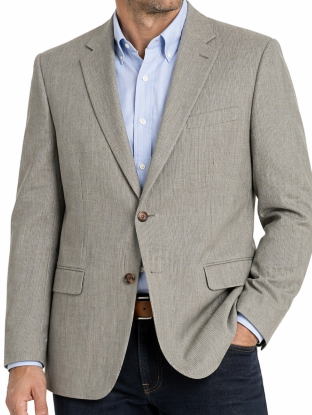 Lauren Ralph Lauren Silk Wool Blend Tan & Blue Sport Coat Jacket Blazer Size 44L